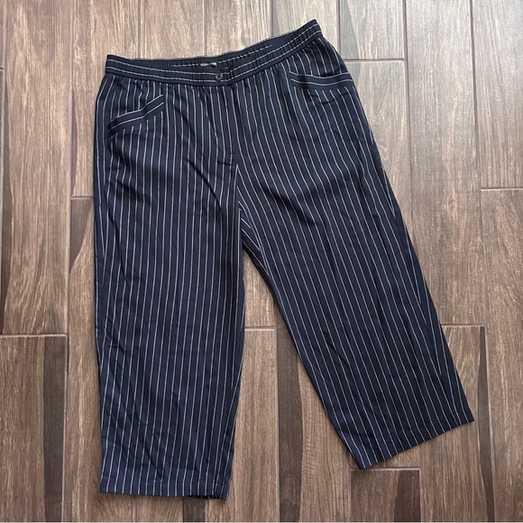 Eileen Fisher Pinstriped Pull On Wide Leg Crop Pants in Navy Blue Sz XL - Picture 2 of 8